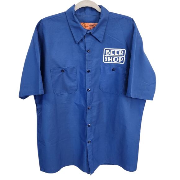 Red Kap Beer Shop Sparta Wisconsin Bright Blue Short Sleeve Mechanics Shirt XL - Picture 3 of 6